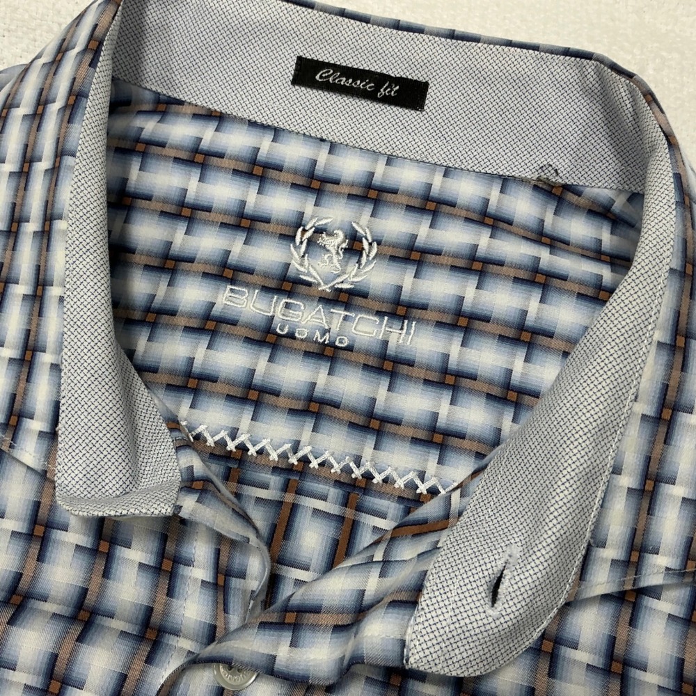 BUGATCHI UOMO Men's Classic Fit Plaid Dress Shirt Long‎ Sleeve Button Down Sz XL - Picture 7 of 7